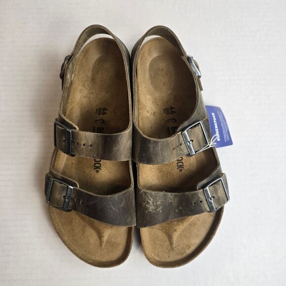 Birkenstock Milano BS Sandals Size M13/46 Faded Khaki Oiled Leather Regular Fit